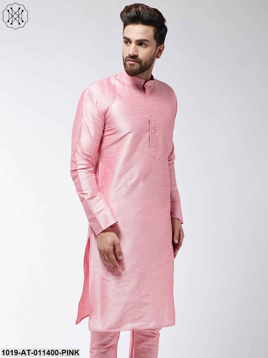 Men's Silk Blend Pink Only Long Kurta - Sojanya
