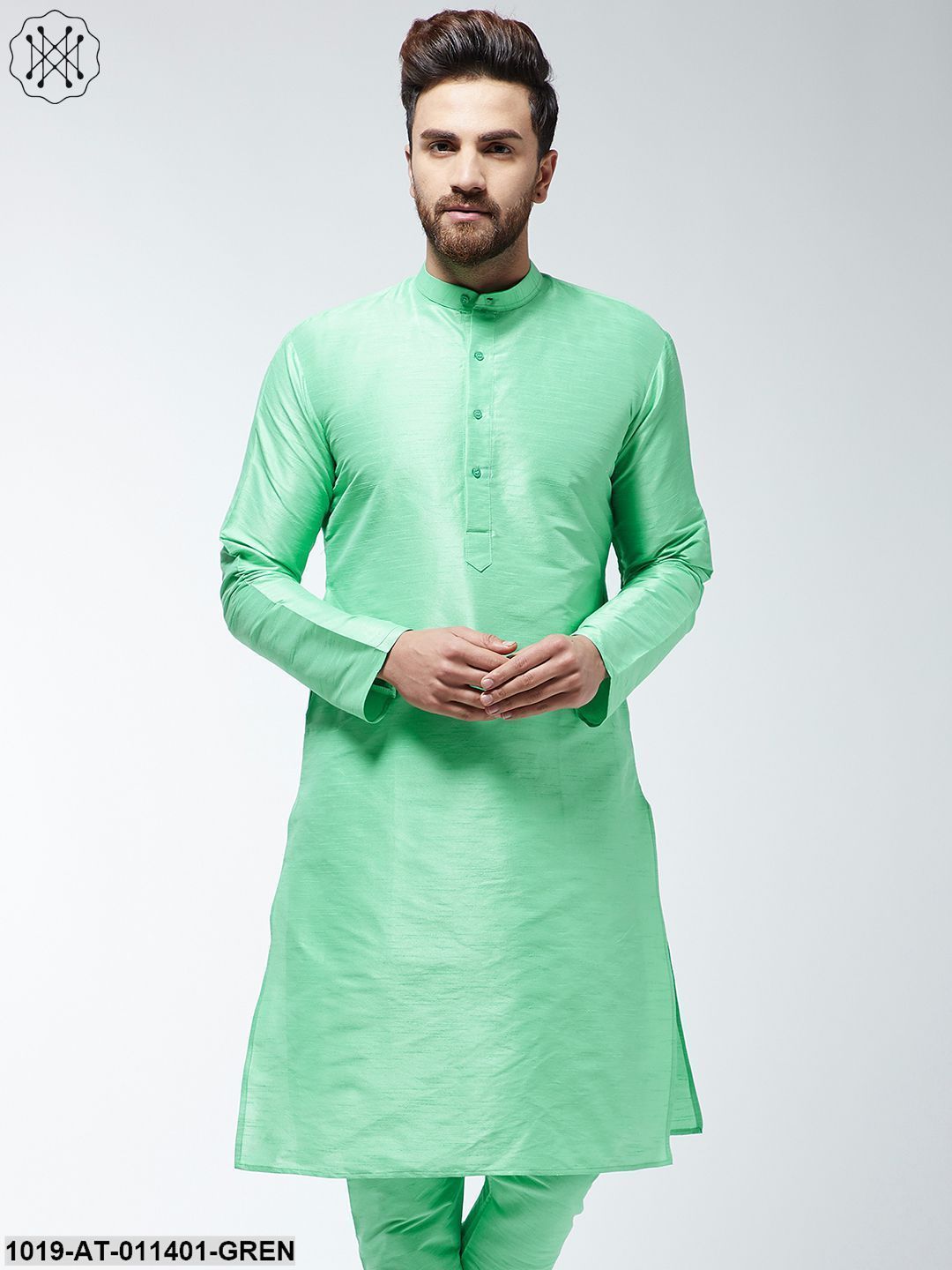 Men's Silk Blend Lime Green Only Long Kurta