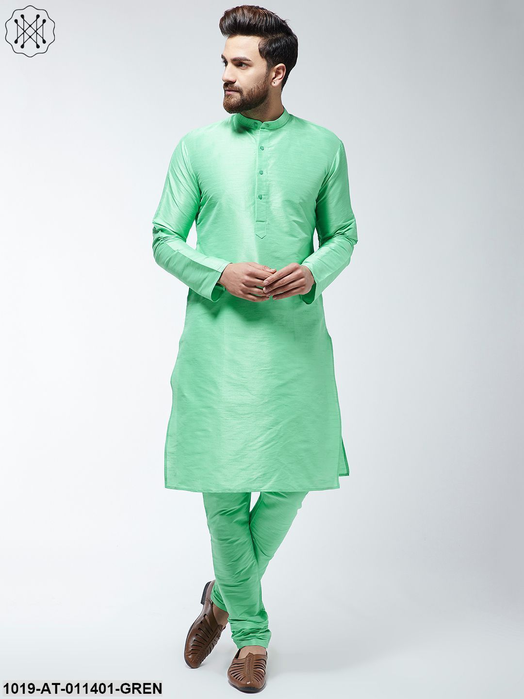 Men's Silk Blend Lime Green Only Long Kurta