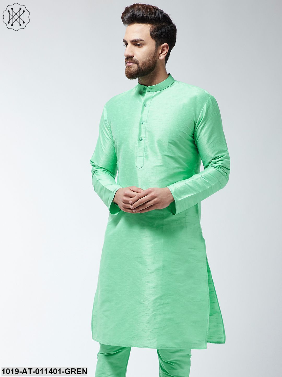 Men's Silk Blend Lime Green Only Long Kurta
