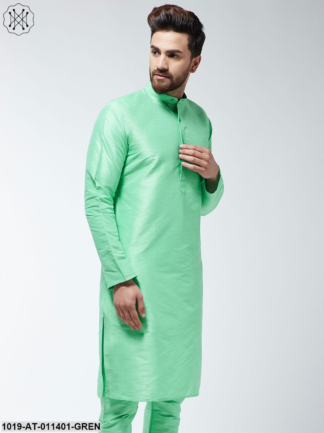 Men's Silk Blend Lime Green Only Long Kurta