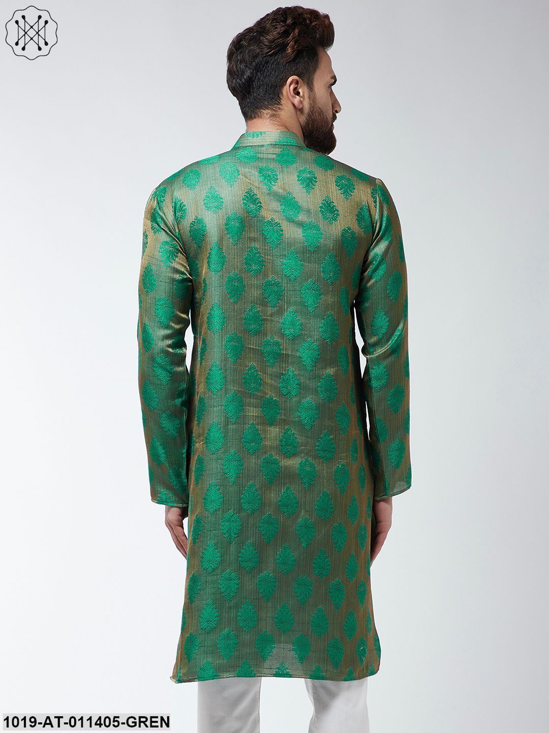 Men's Jacquard Silk Dark Green Printed Only Long Kurta