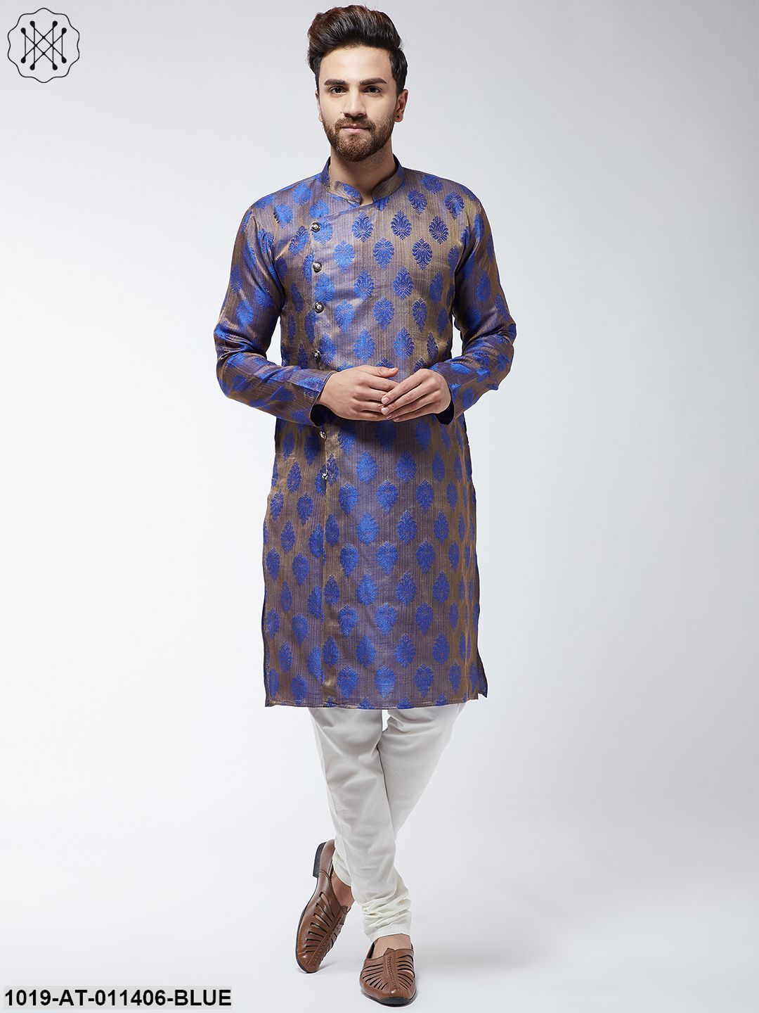Men's Jacquard Silk Blue Printed Only Long Kurta