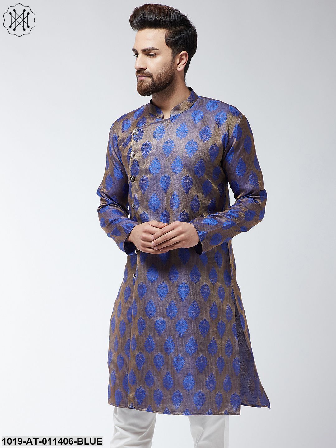 Men's Jacquard Silk Blue Printed Only Long Kurta