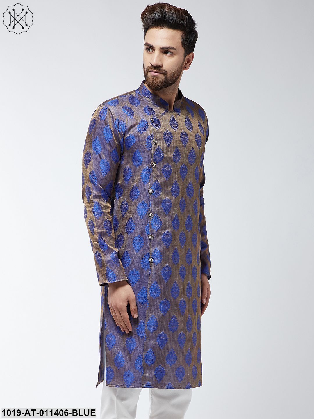 Men's Jacquard Silk Blue Printed Only Long Kurta