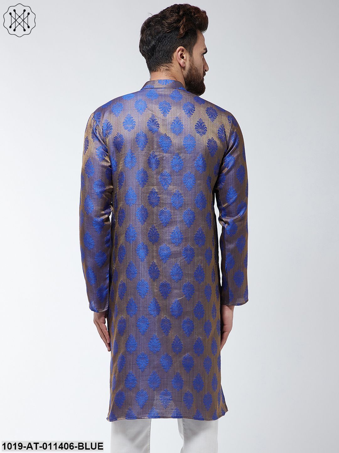 Men's Jacquard Silk Blue Printed Only Long Kurta