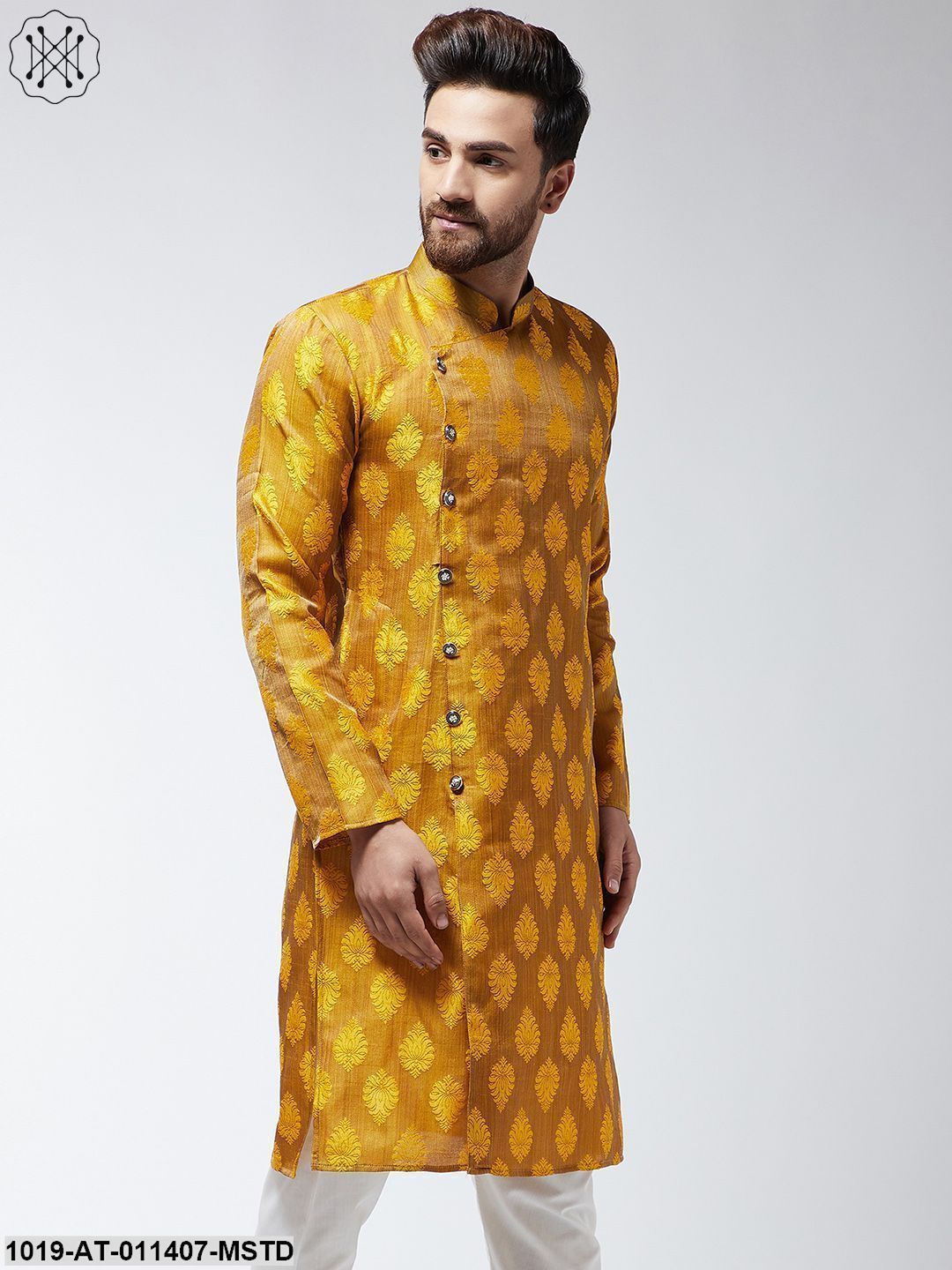Men's Jacquard Silk Mustard Printed Only Long Kurta