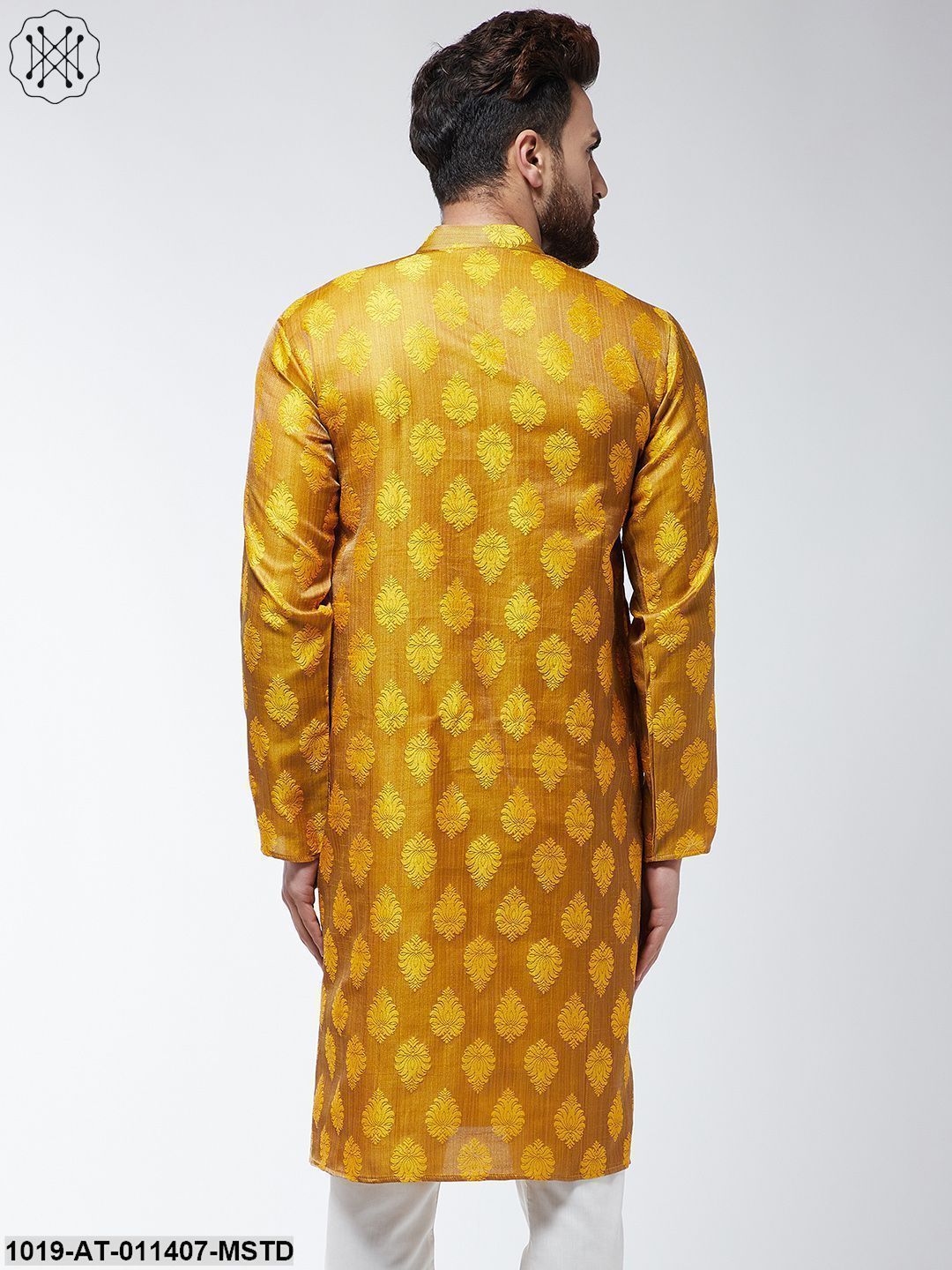 Men's Jacquard Silk Mustard Printed Only Long Kurta