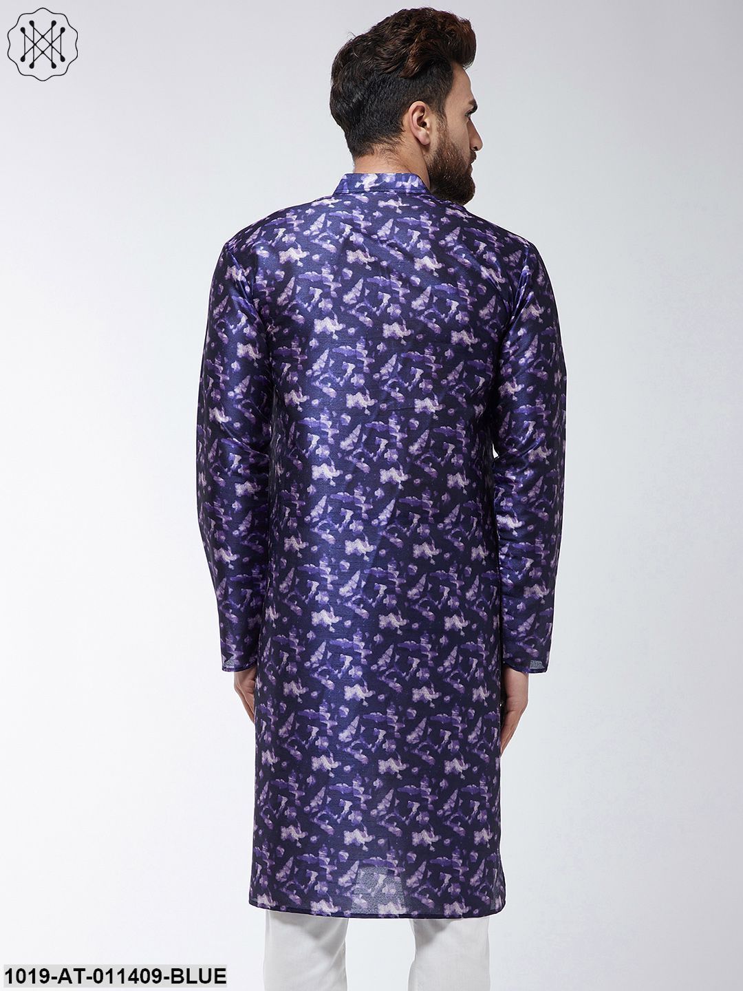 Men's Silk Blend Navy Blue Printed Only Long Kurta