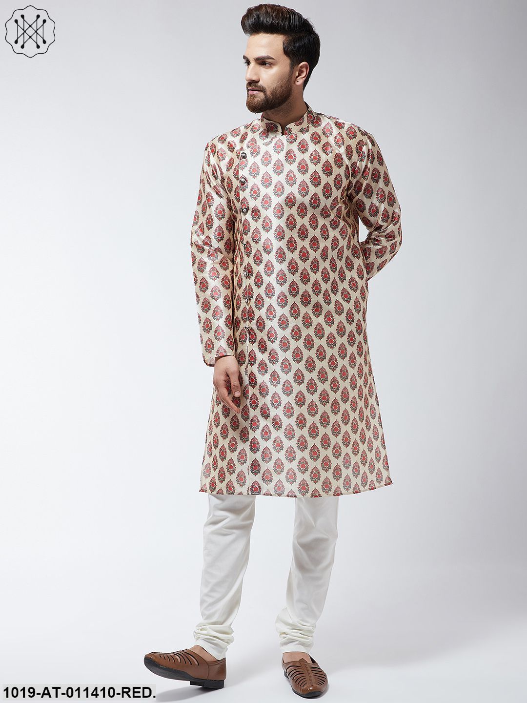 Men's Silk Blend Red Printed Only Long Kurta
