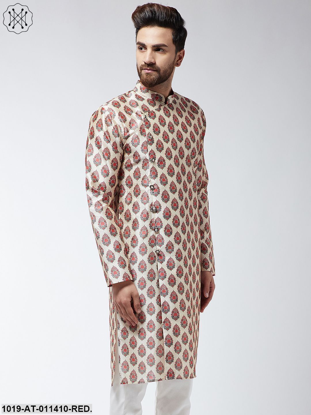 Men's Silk Blend Red Printed Only Long Kurta