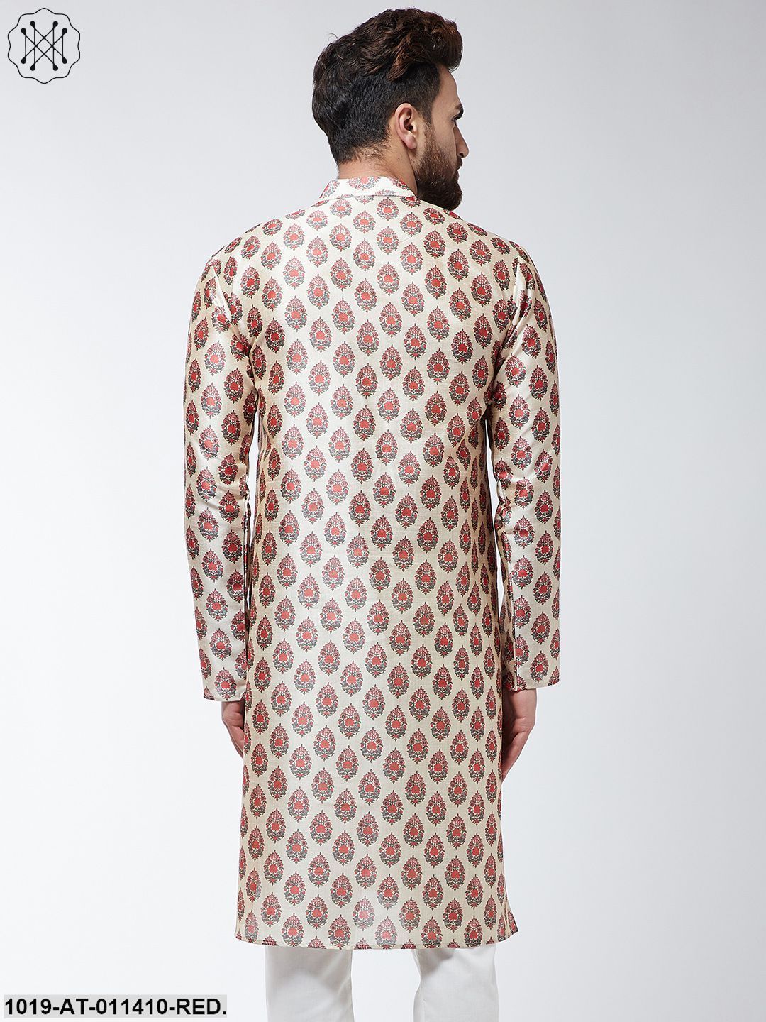 Men's Silk Blend Red Printed Only Long Kurta