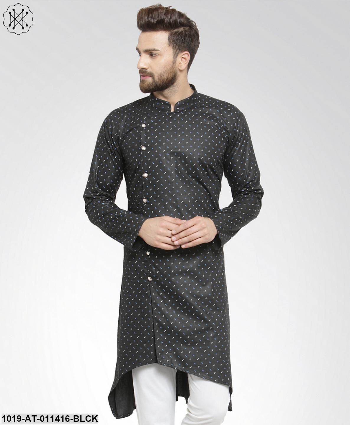Men's Cotton Blend Black Printed Only Long Kurta