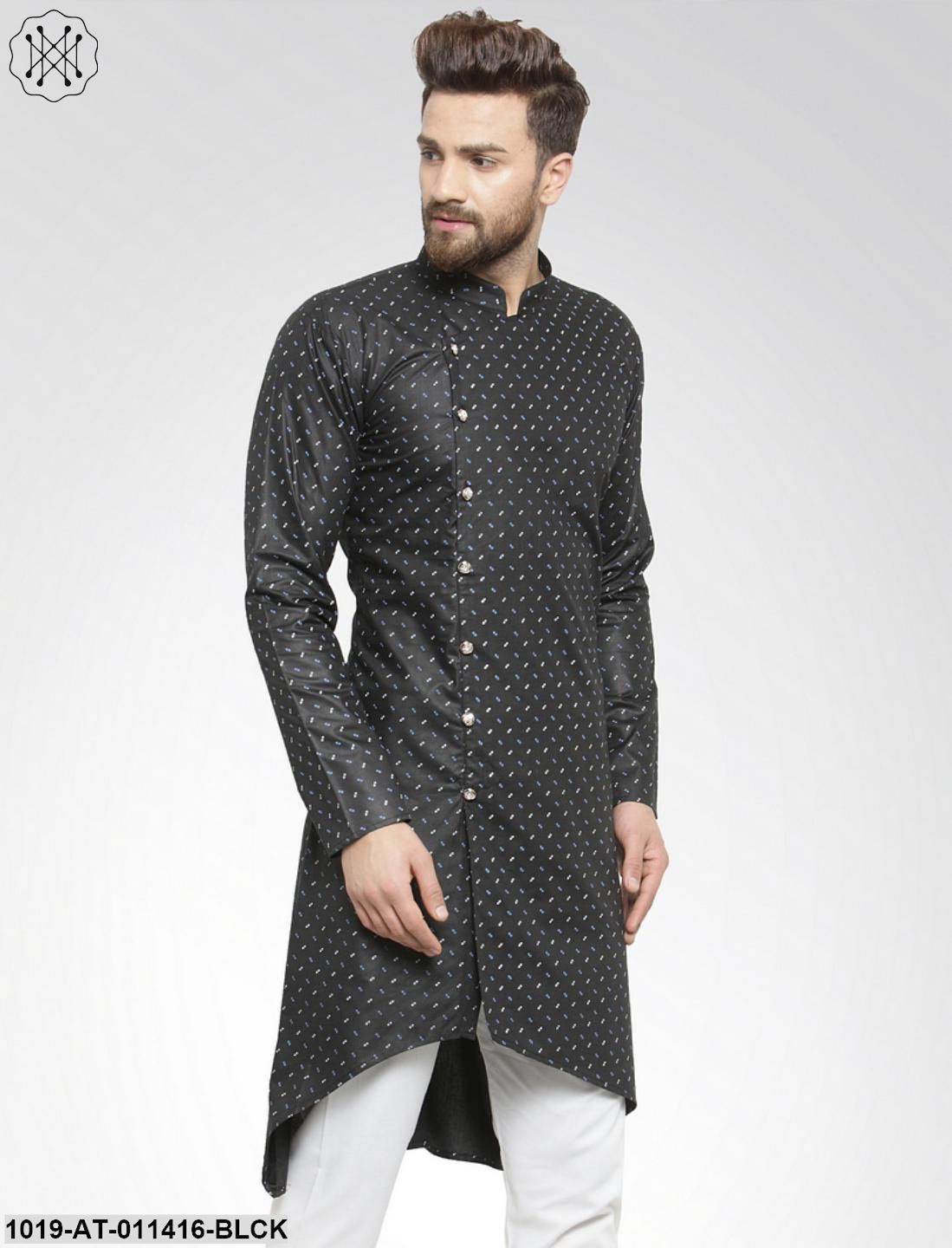 Men's Cotton Blend Black Printed Only Long Kurta
