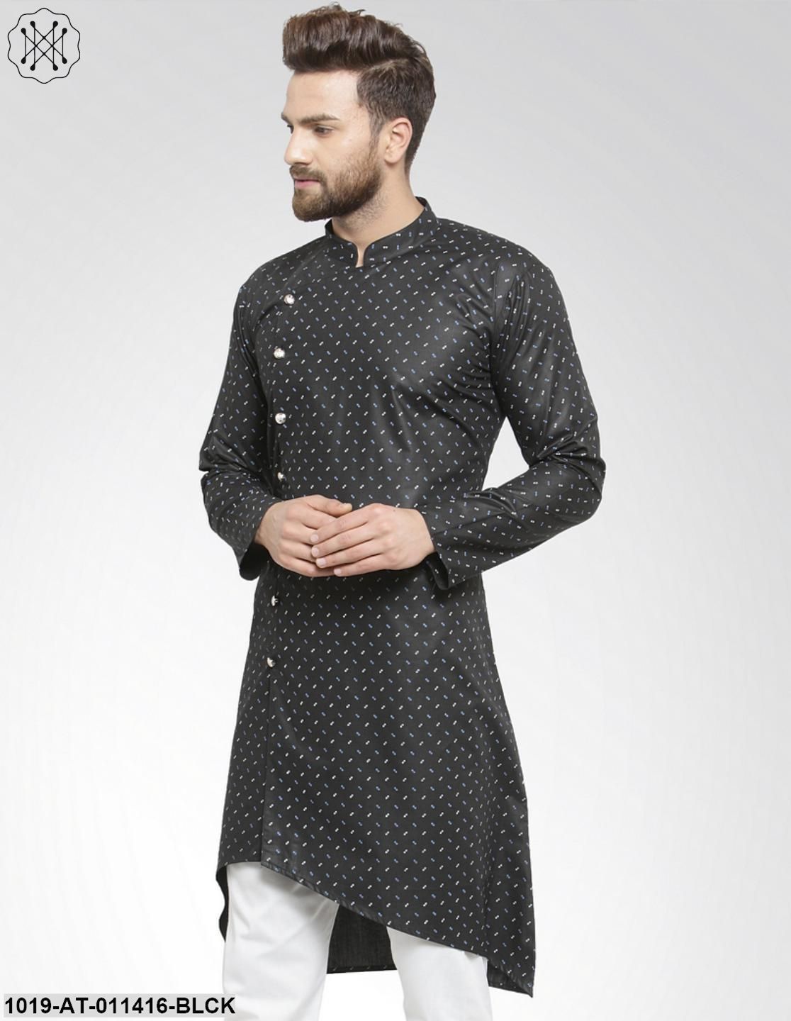 Men's Cotton Blend Black Printed Only Long Kurta