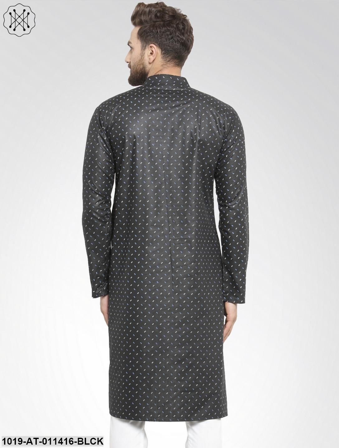 Men's Cotton Blend Black Printed Only Long Kurta