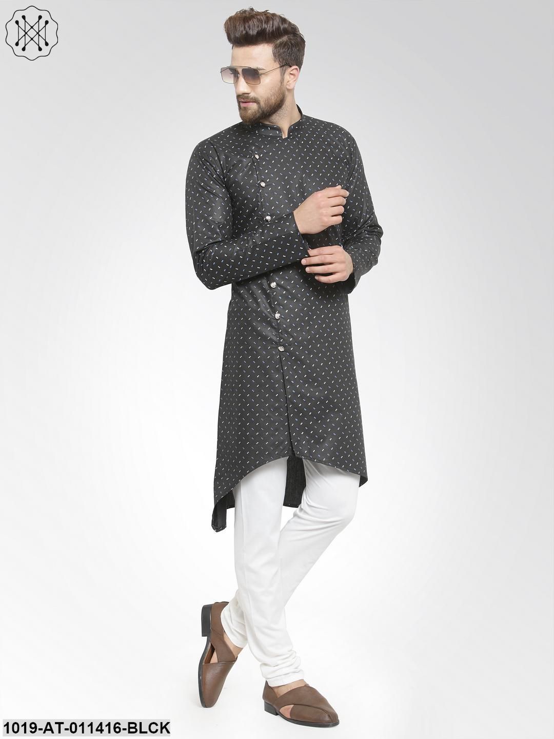 Men's Cotton Blend Black Printed Only Long Kurta