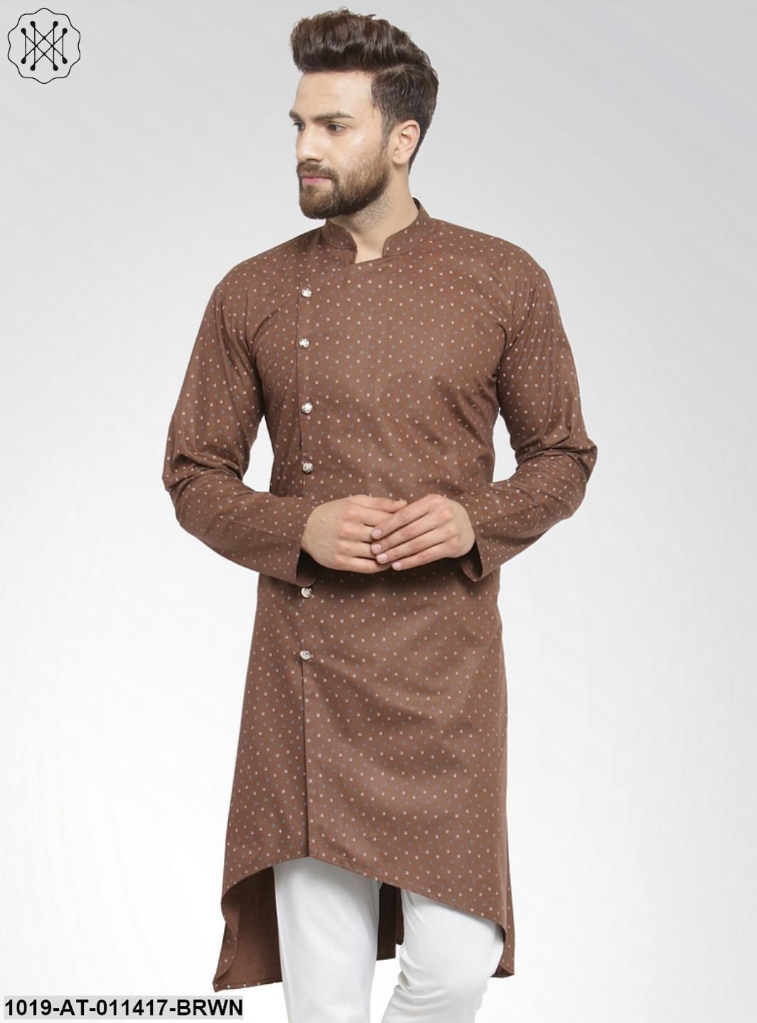 Men's Cotton Blend Dark Brown Printed Only Long Kurta