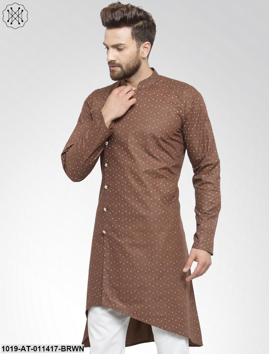 Men's Cotton Blend Dark Brown Printed Only Long Kurta