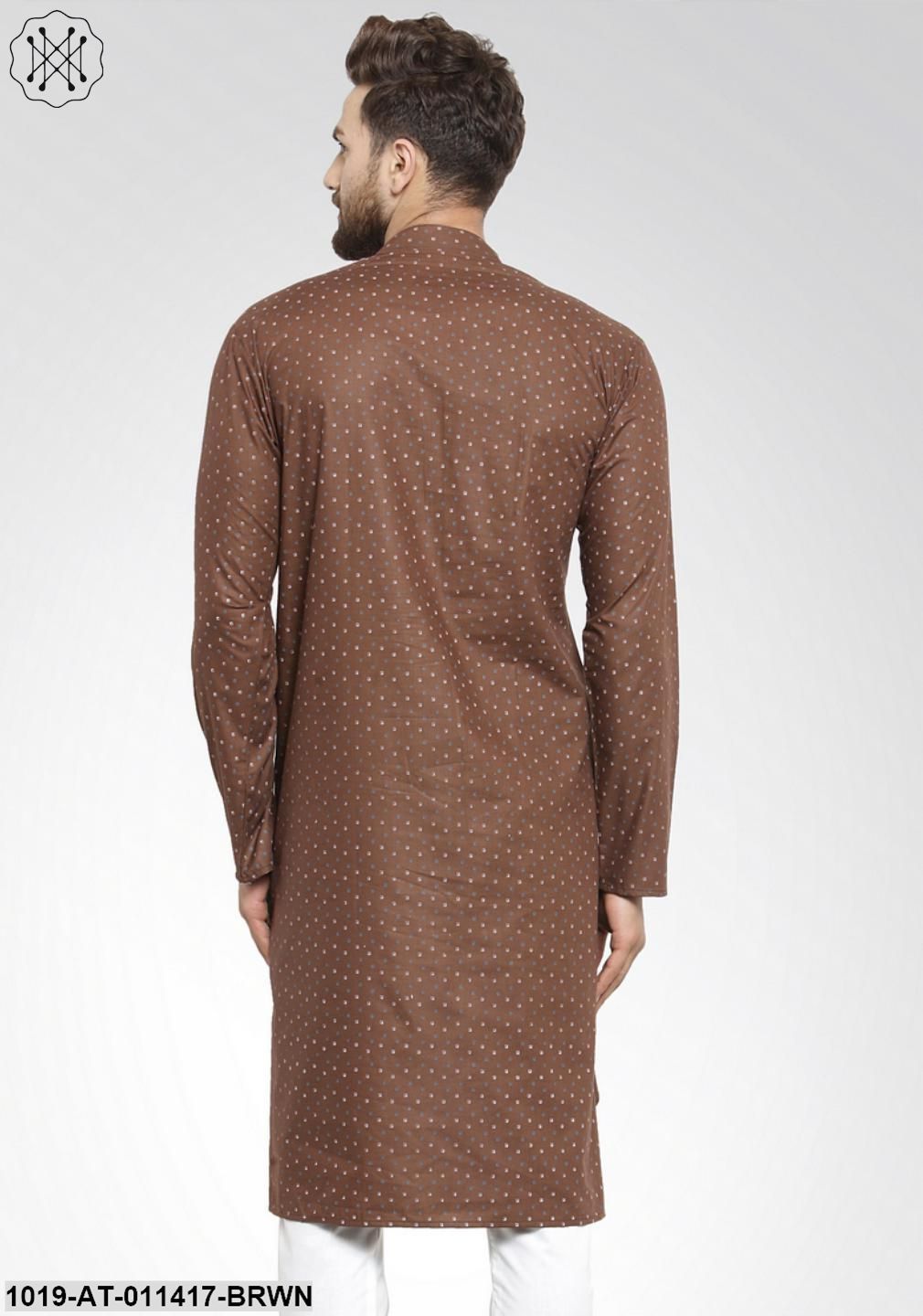 Men's Cotton Blend Dark Brown Printed Only Long Kurta
