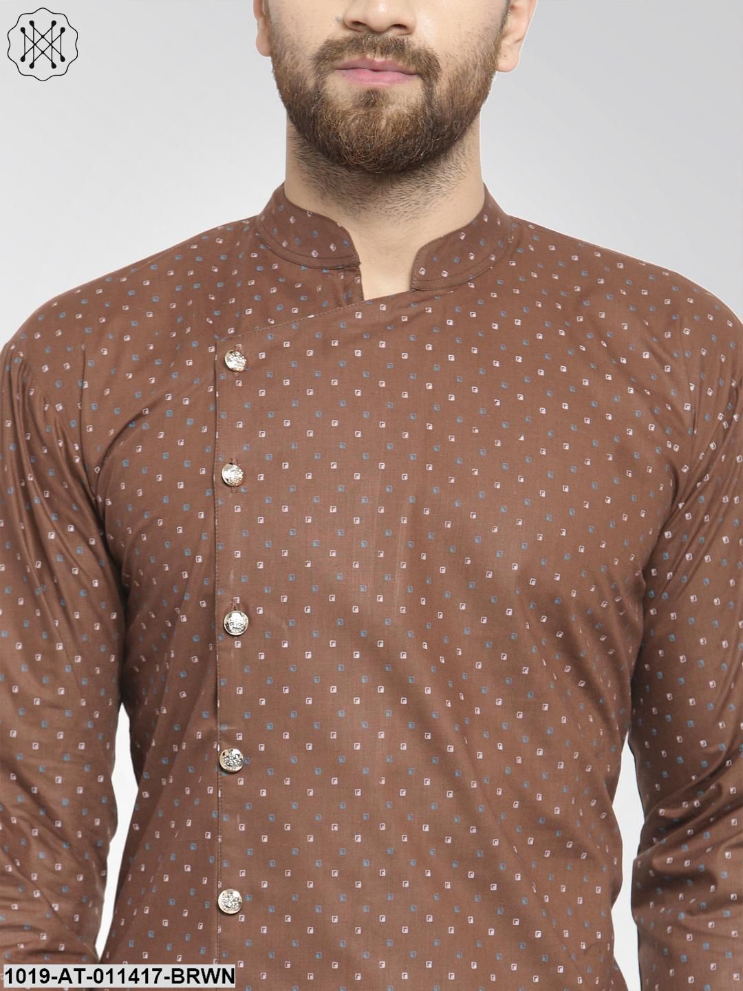 Men's Cotton Blend Dark Brown Printed Only Long Kurta