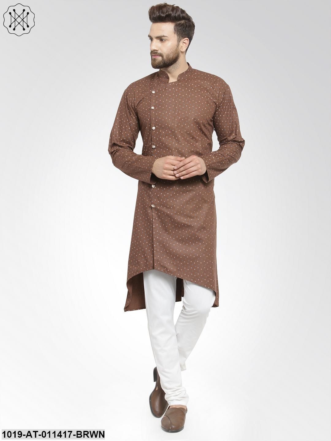 Men's Cotton Blend Dark Brown Printed Only Long Kurta