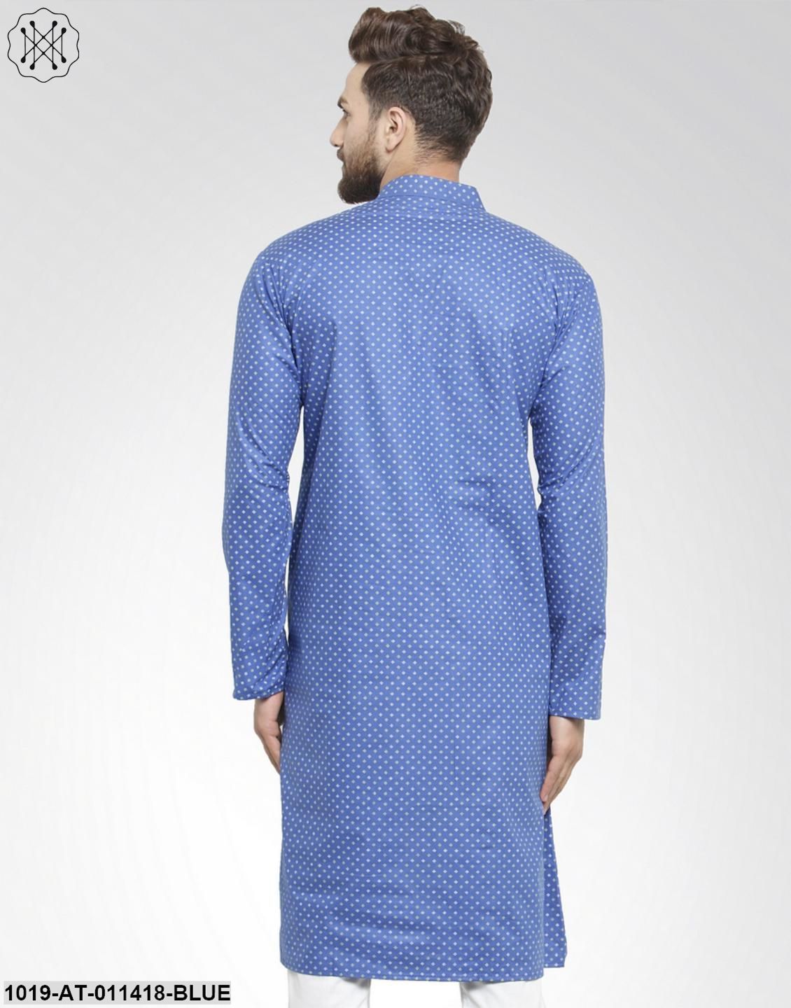 Men's Cotton Blend Light Blue Printed Only Long Kurta