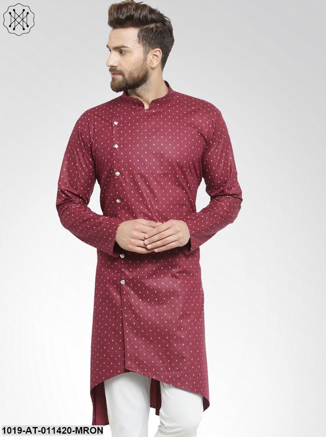 Men's Cotton Blend Maroon Printed Only Long Kurta