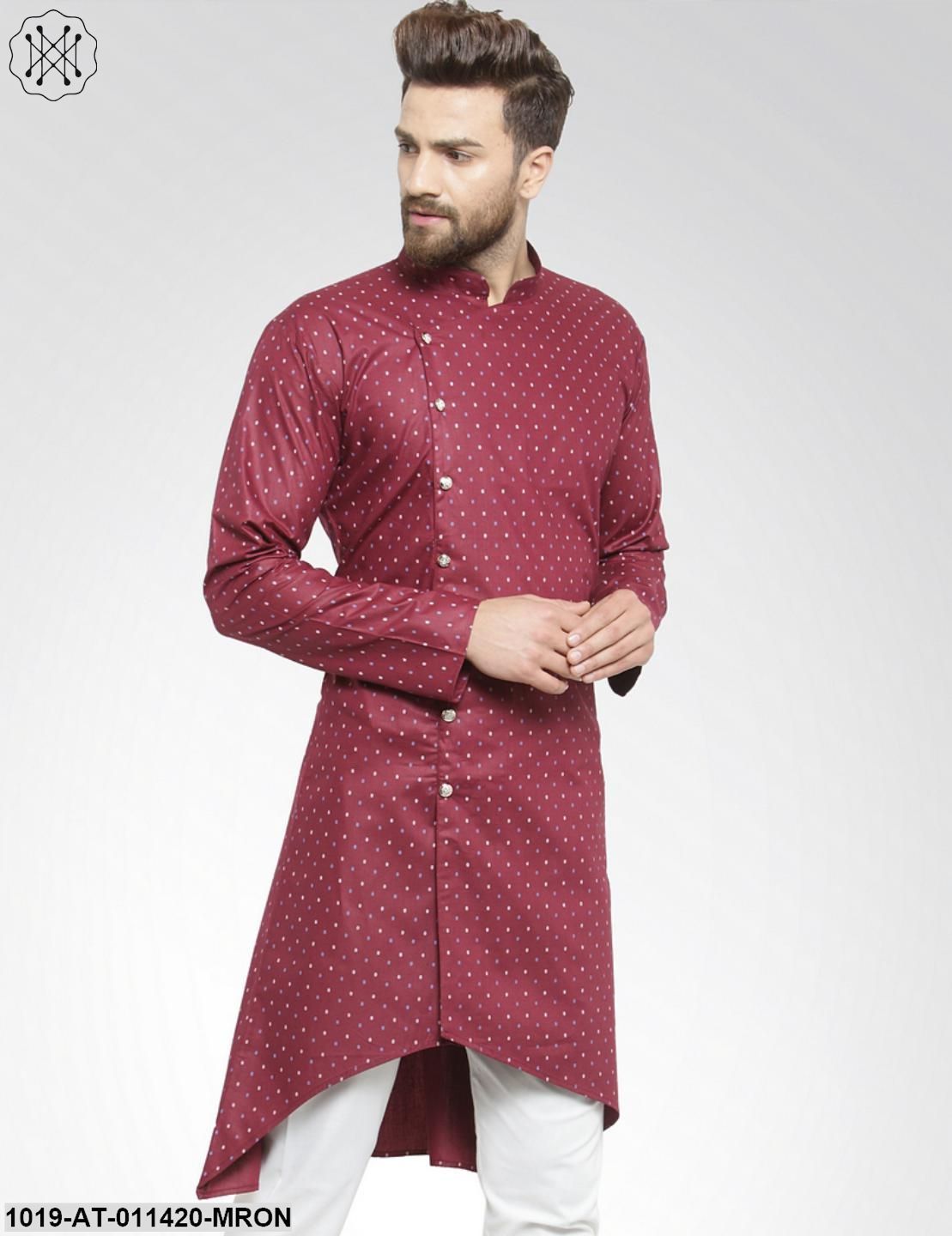 Men's Cotton Blend Maroon Printed Only Long Kurta