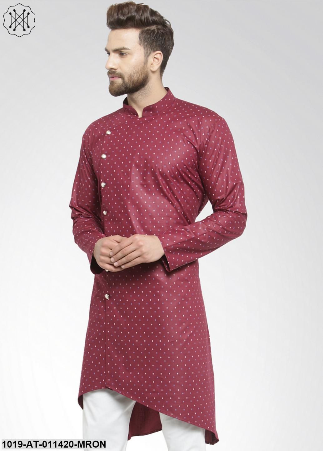 Men's Cotton Blend Maroon Printed Only Long Kurta