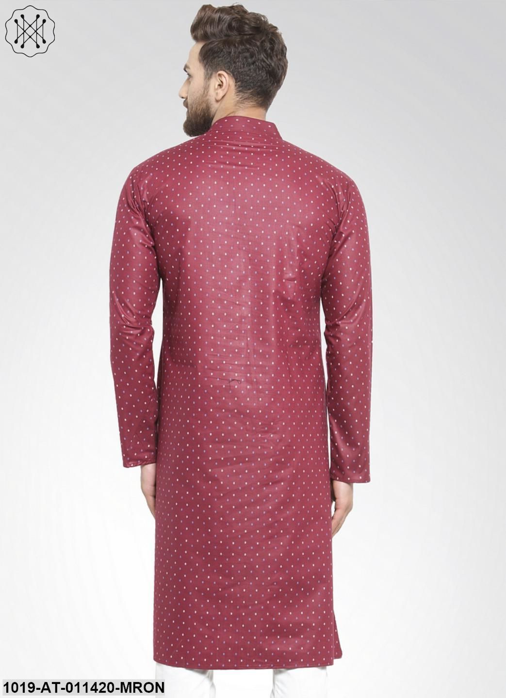 Men's Cotton Blend Maroon Printed Only Long Kurta