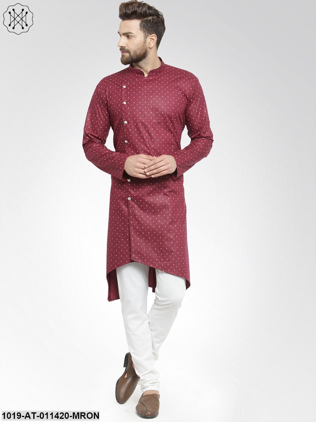 Men's Cotton Blend Maroon Printed Only Long Kurta