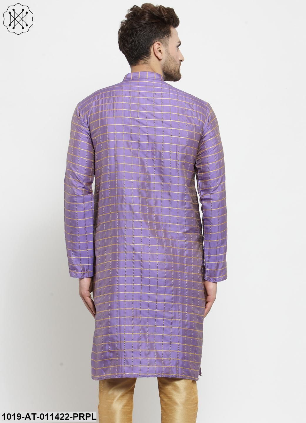 Men's Silk Blend Purple Checked Only Long Kurta