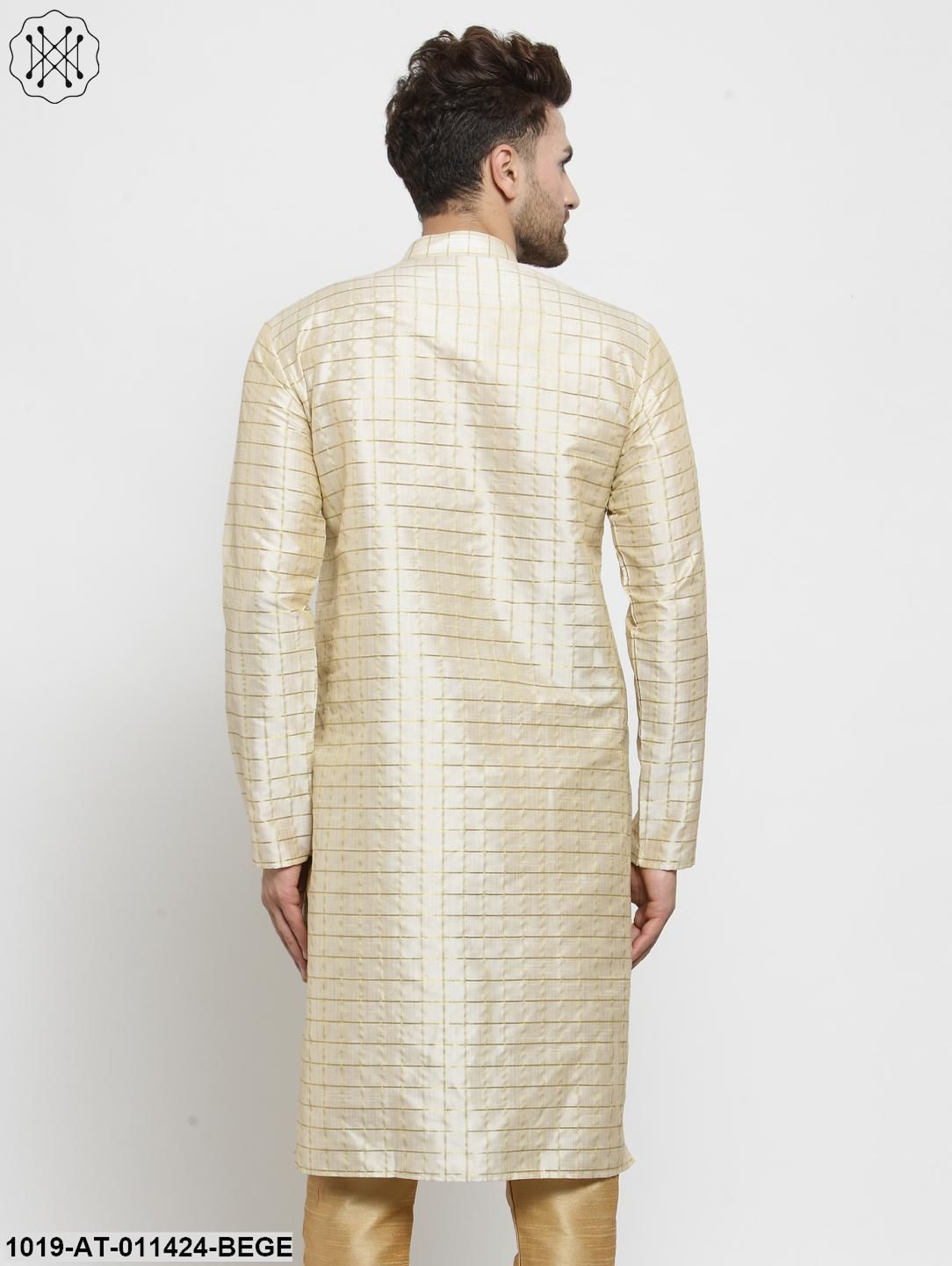 Men's Silk Blend Beige Checked Only Long Kurta