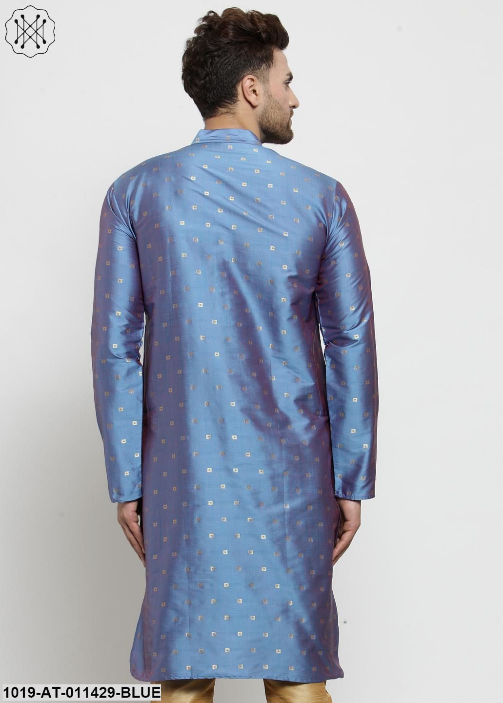 Men's Silk Blend Light Blue Printed Only Long Kurta - Sojanya