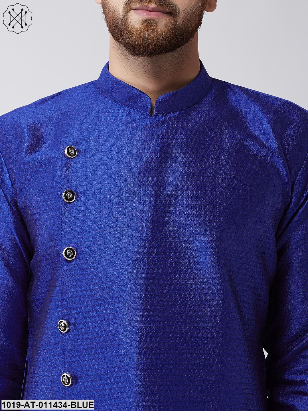 Men's Silk Blend Royal Blue Self Printed Only Long Kurta