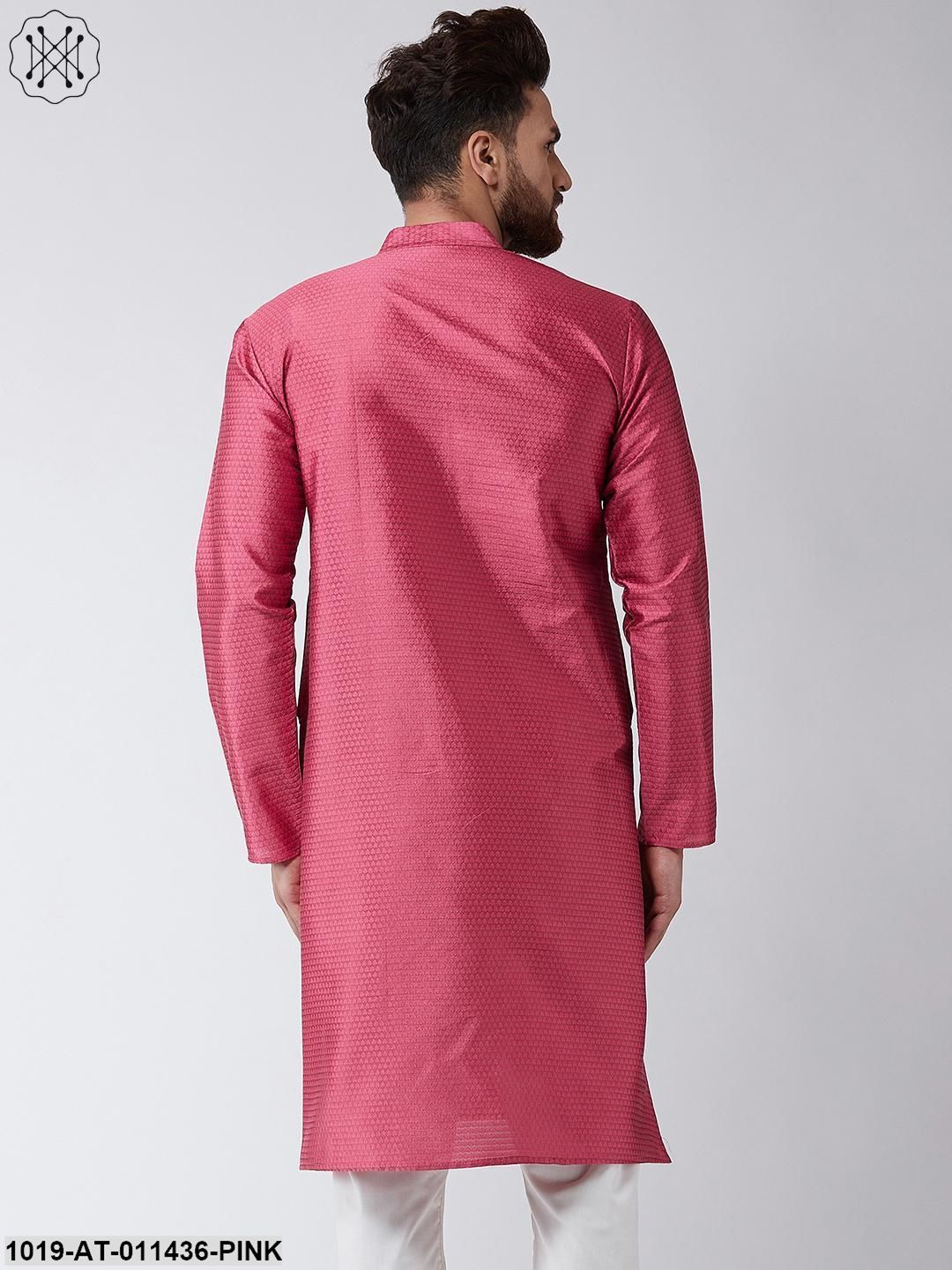 Men's Silk Blend Pink Self Printed Only Long Kurta