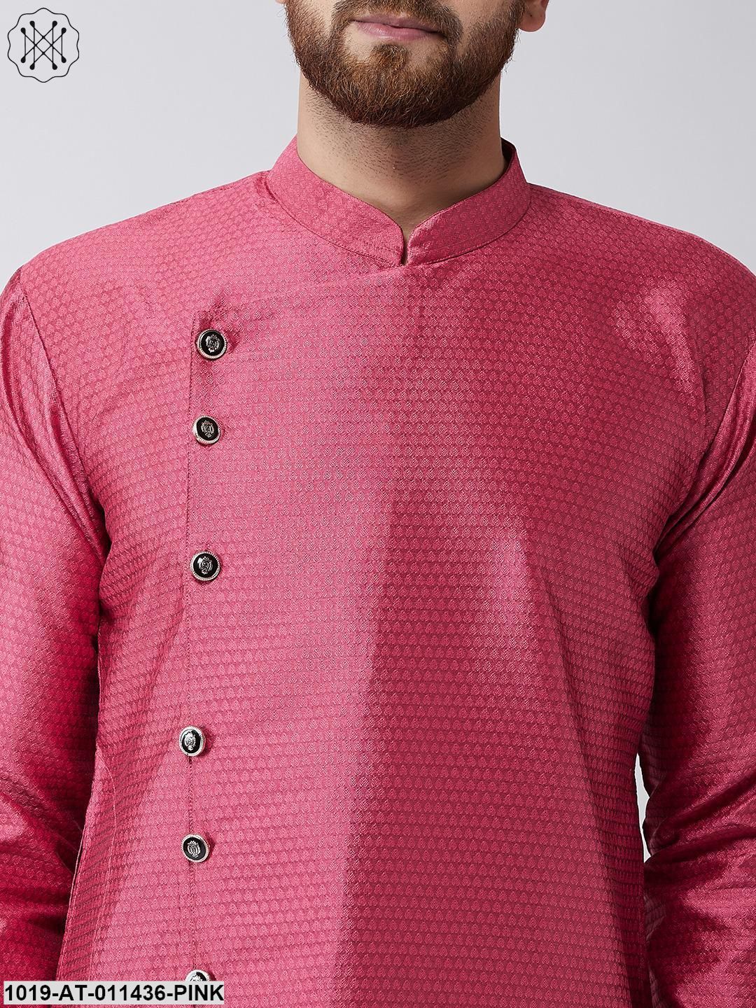Men's Silk Blend Pink Self Printed Only Long Kurta