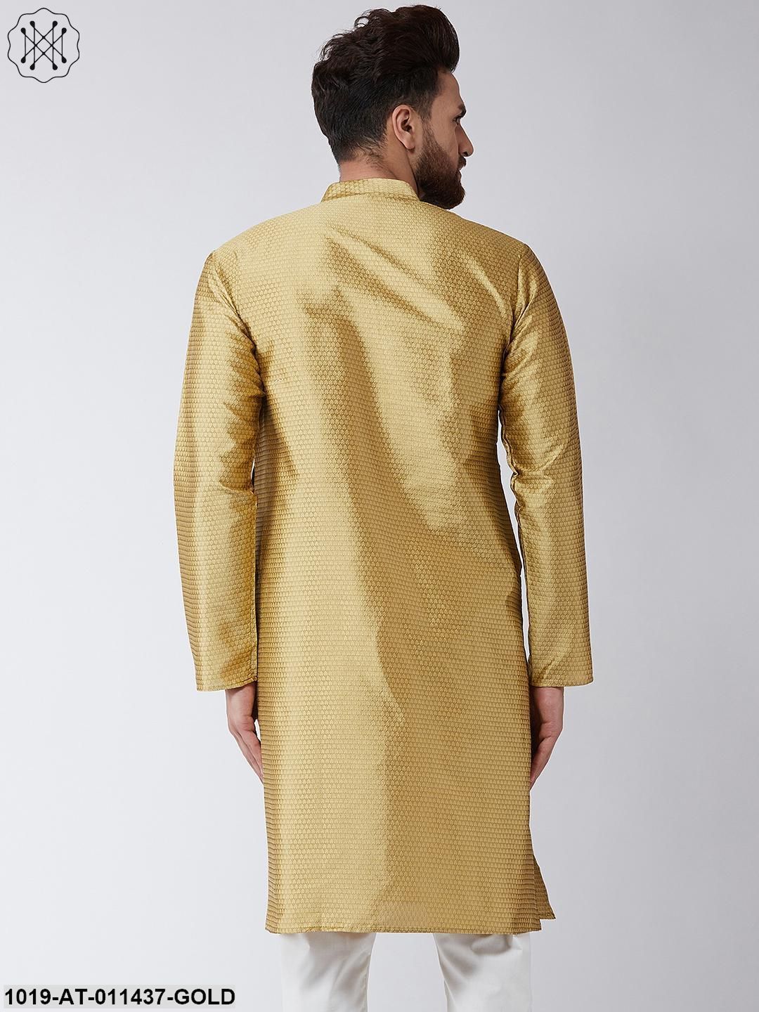 Men's Silk Blend Gold Self Printed Only Long Kurta