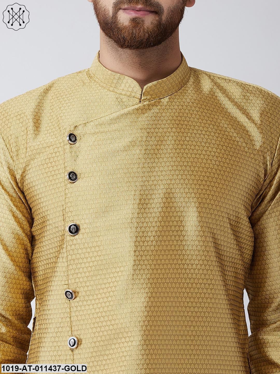 Men's Silk Blend Gold Self Printed Only Long Kurta