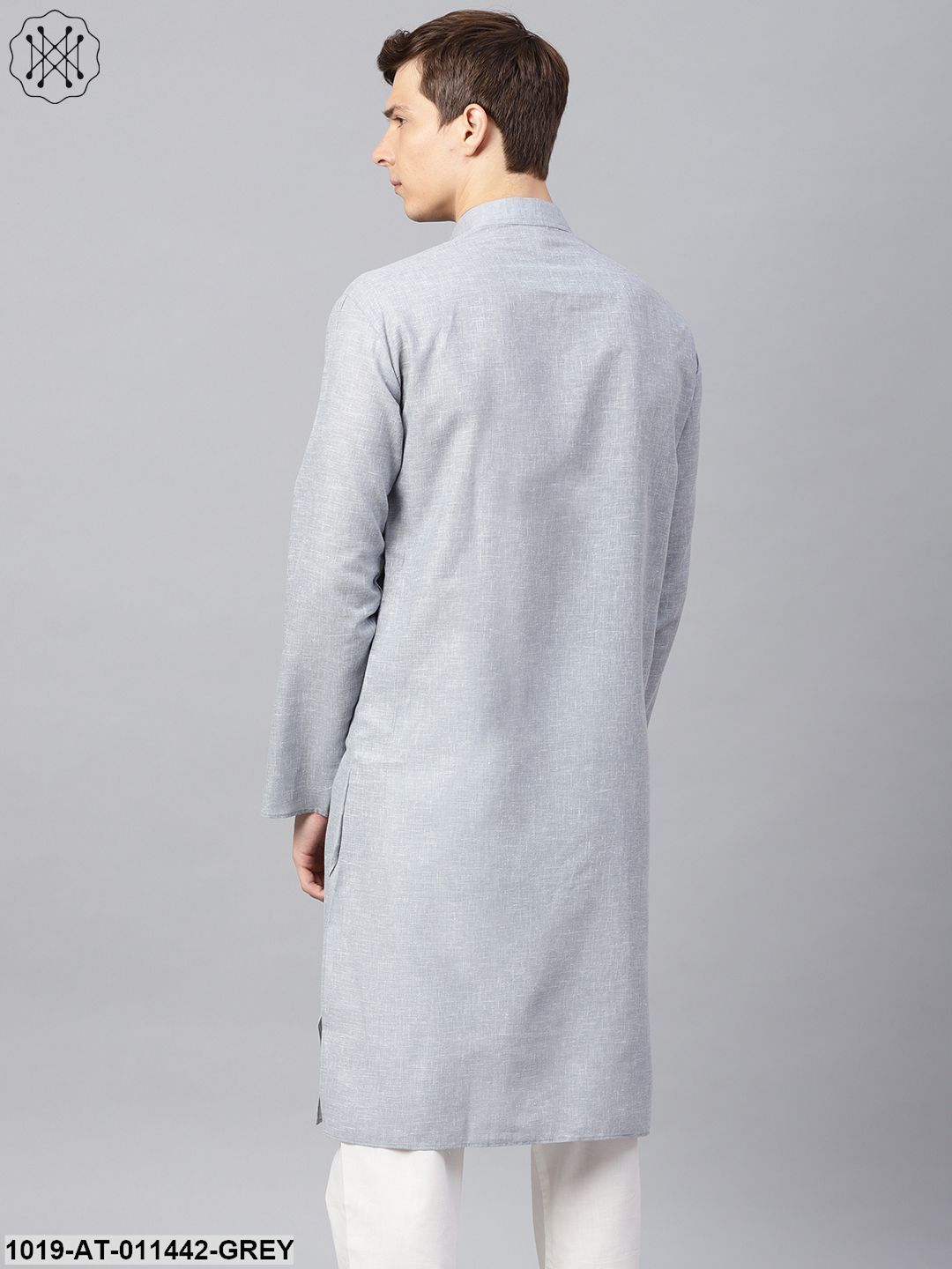 Men's Cotton Linen Blend Grey Solid Only Long Kurta - Sojanya
