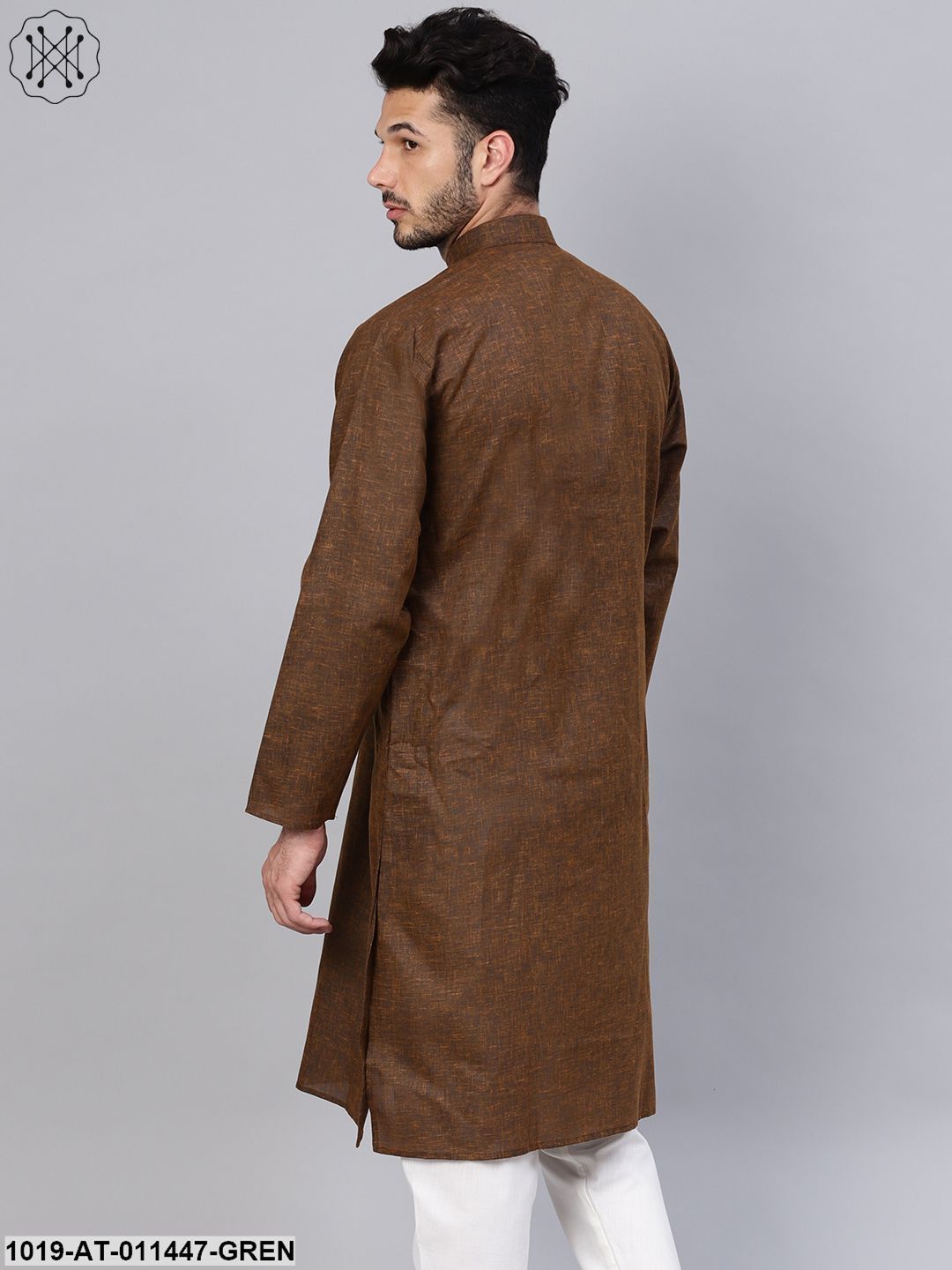 Men's Cotton Linen Blend Juniper Green Solid Only Long Kurta