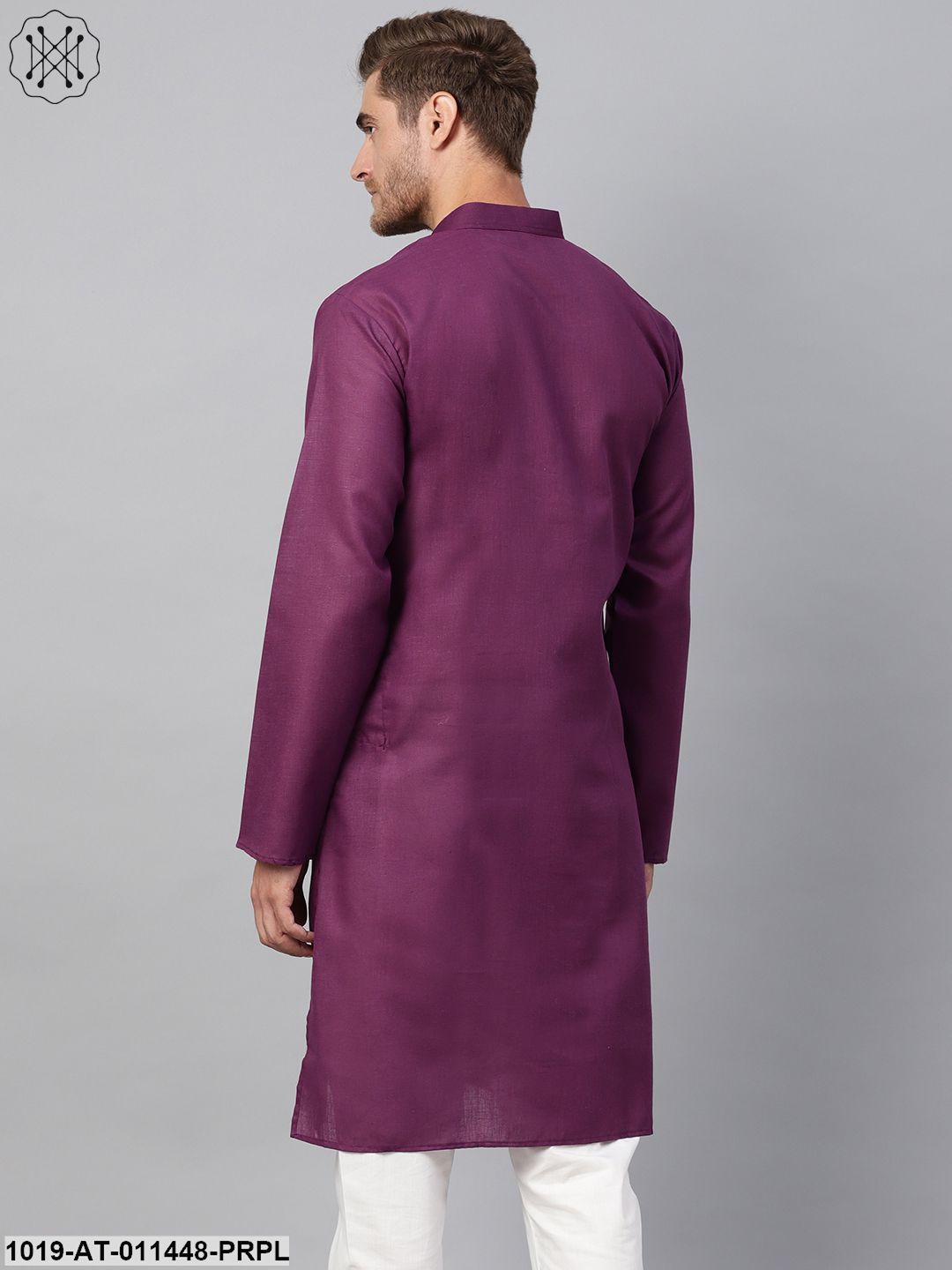 Men's Cotton Linen Blend Purple Solid Only Long Kurta