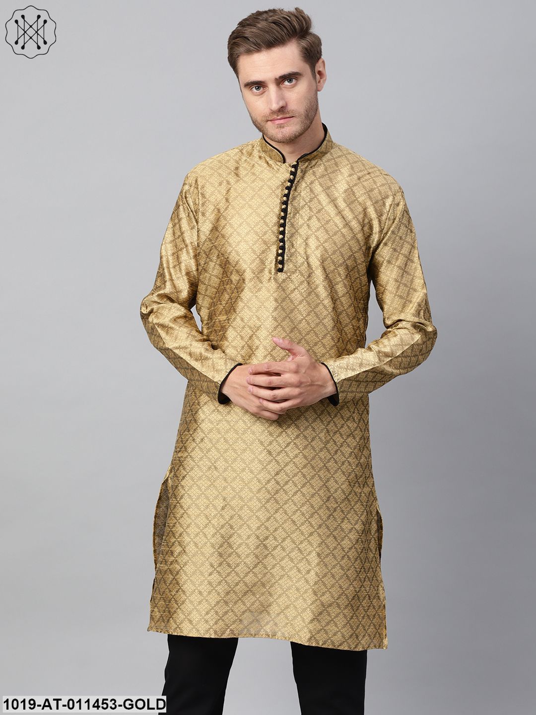 Men's Silk Blend Gold Only Long Kurta