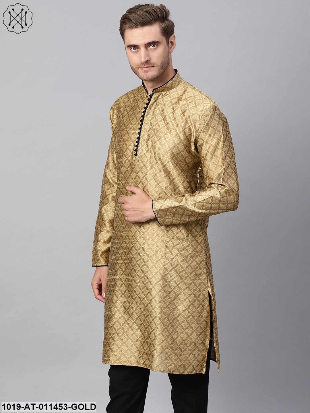 Men's Silk Blend Gold Only Long Kurta