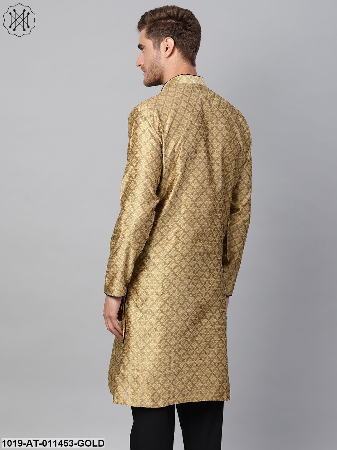 Men's Silk Blend Gold Only Long Kurta