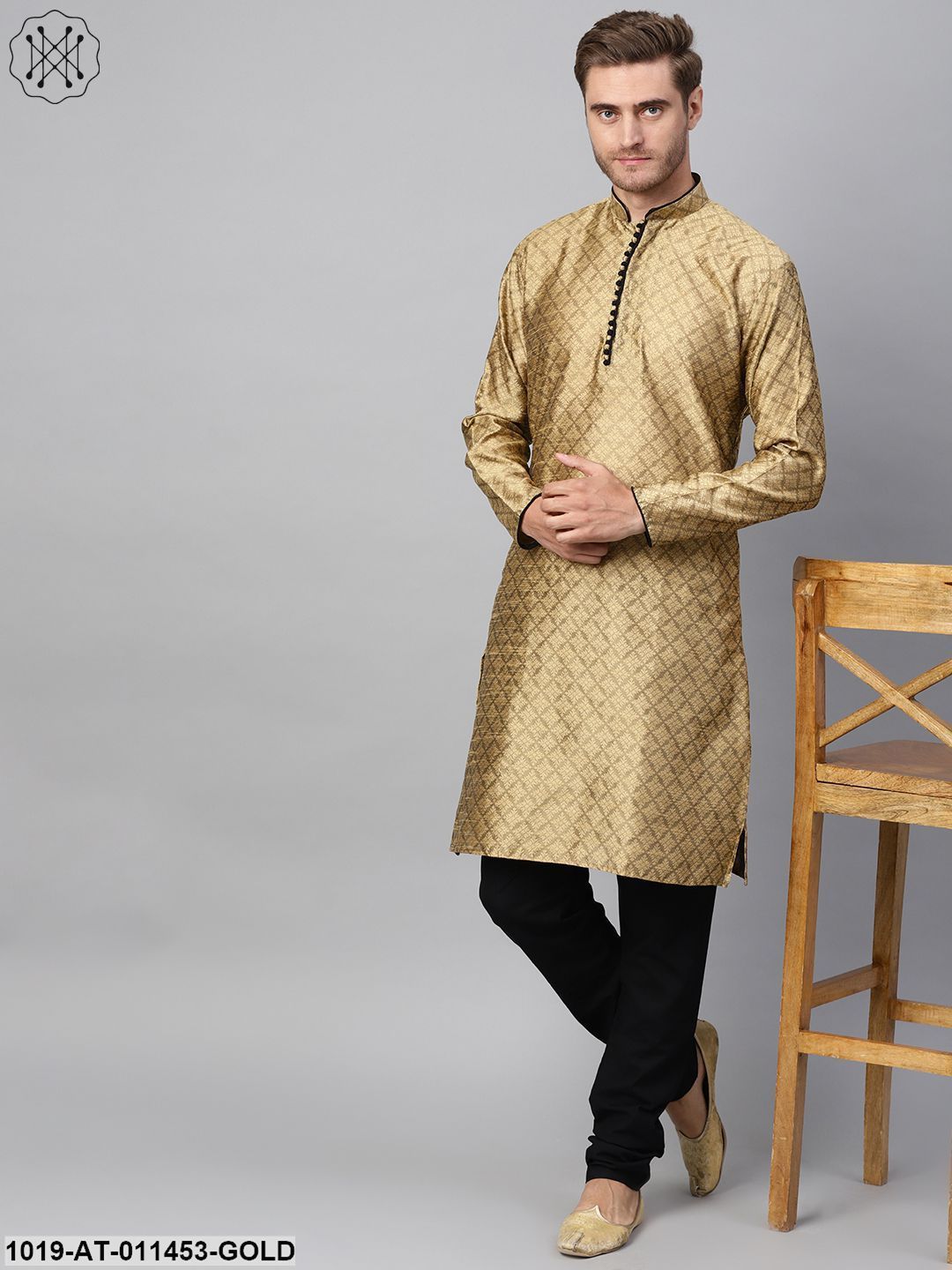 Men's Silk Blend Gold Only Long Kurta