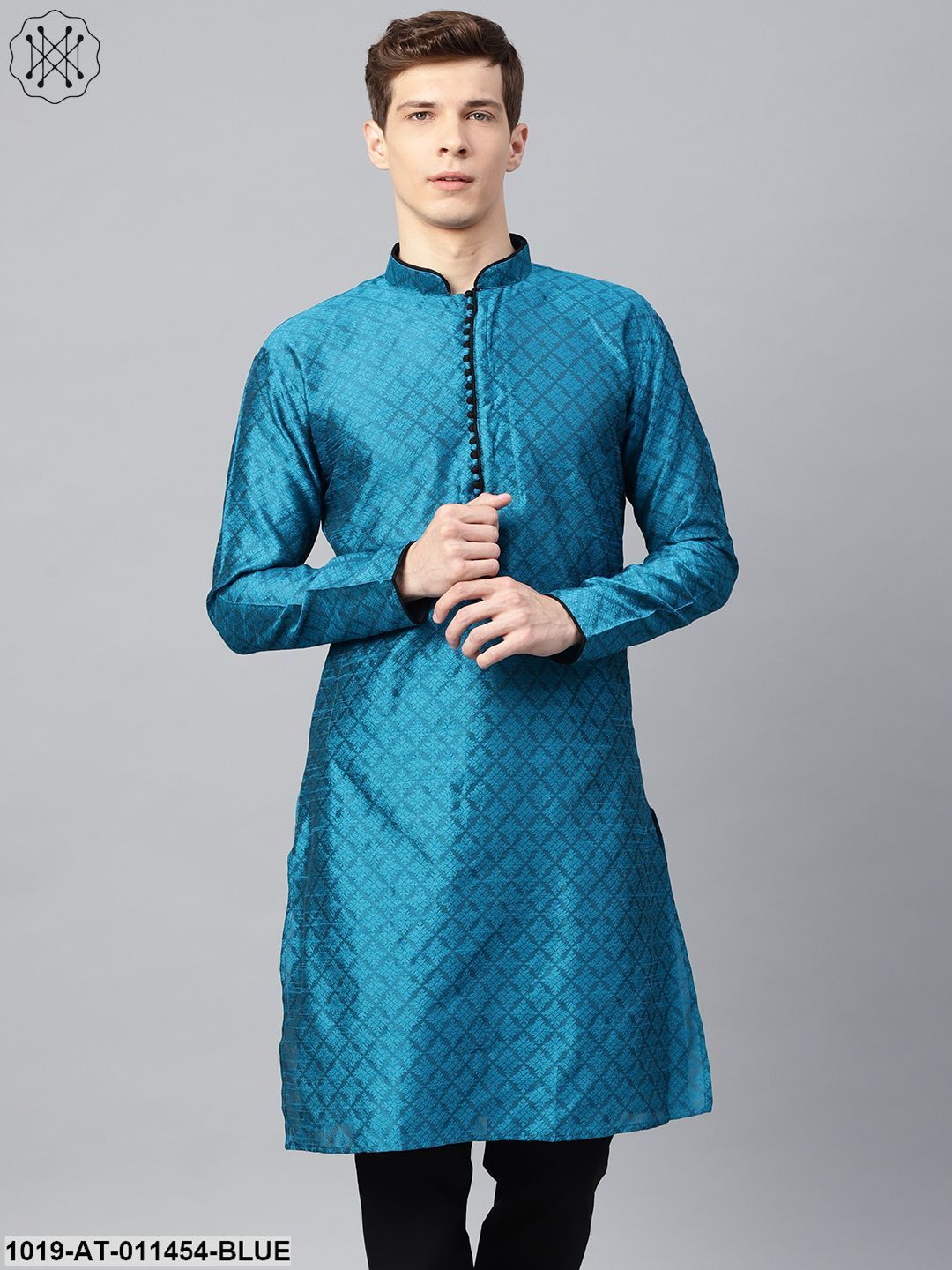 Men's Silk Blend Peacock Blue Only Long Kurta