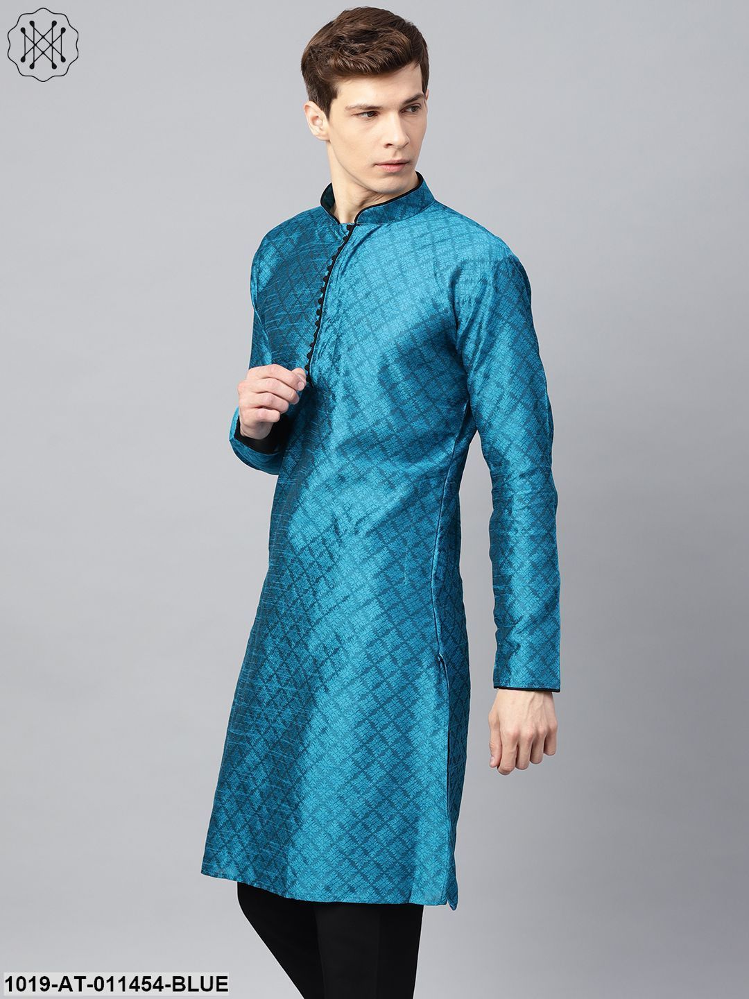 Men's Silk Blend Peacock Blue Only Long Kurta