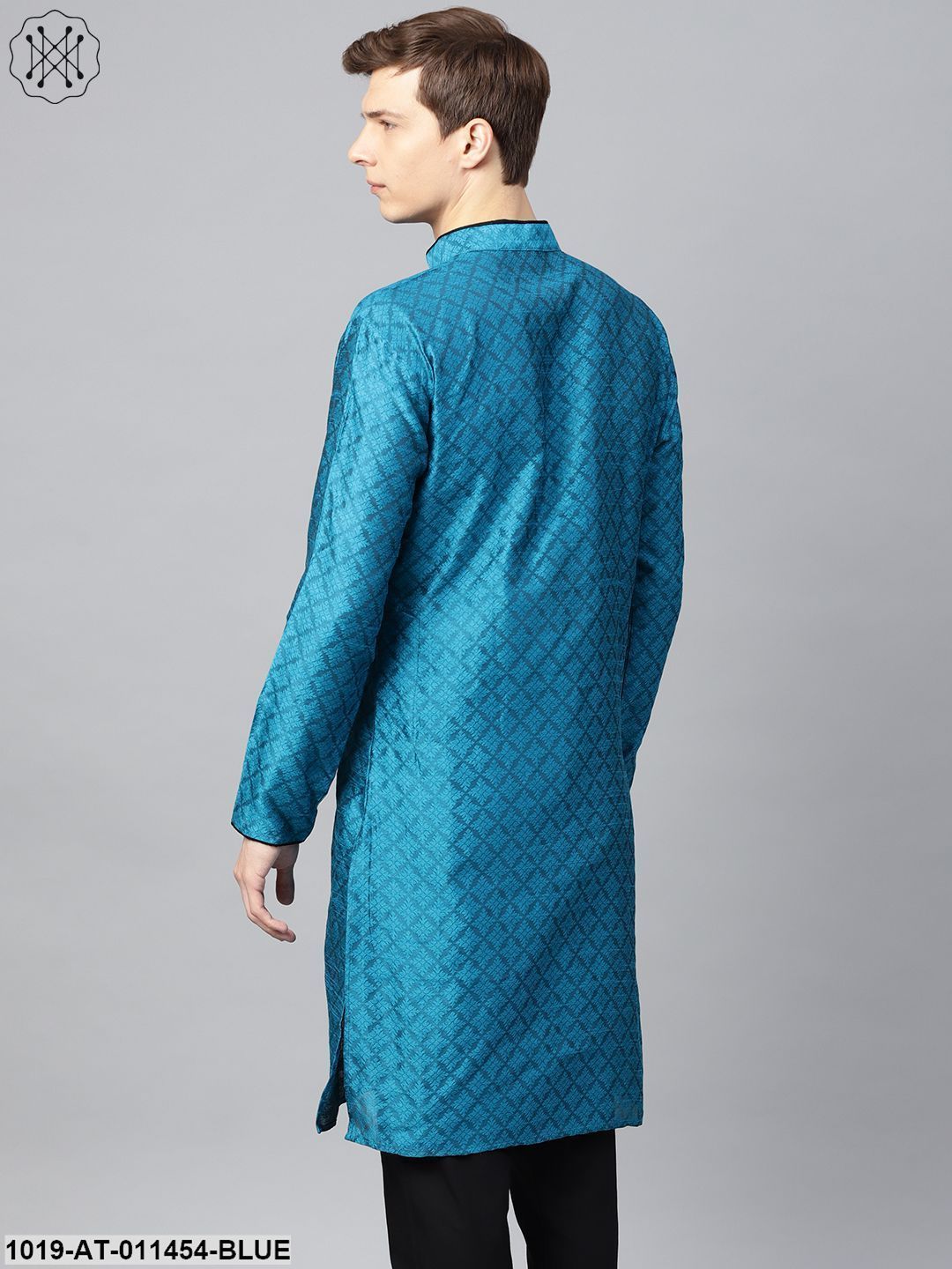 Men's Silk Blend Peacock Blue Only Long Kurta